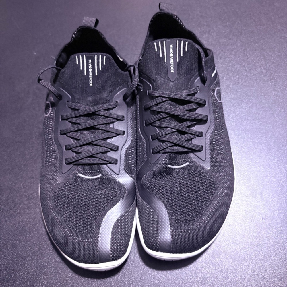 black Vivobarefoot Primus Lite Knit minimalist training shoes size 10 zero drop